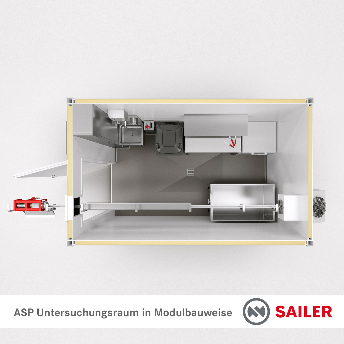 Untersuchungsmodul für den Seuchenfall (ASP) mit Vordach - Draufsicht (Wandinnenflächen RAL-Panel)